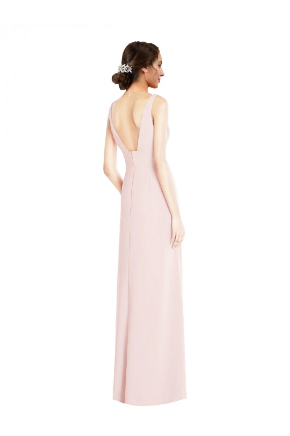Square Neck Low Back A-Line Cocktail Dress with Front Slit and Pockets