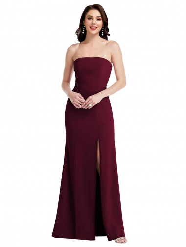 Strapless Crepe Cocktail Dress with Front Slit