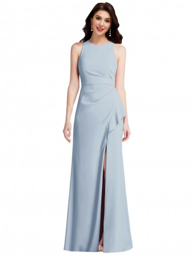 Halter Cocktail Dress with Cascade Ruffle Slit