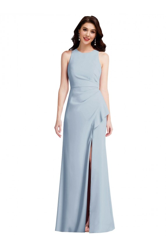 Halter Cocktail Dress with Cascade Ruffle Slit