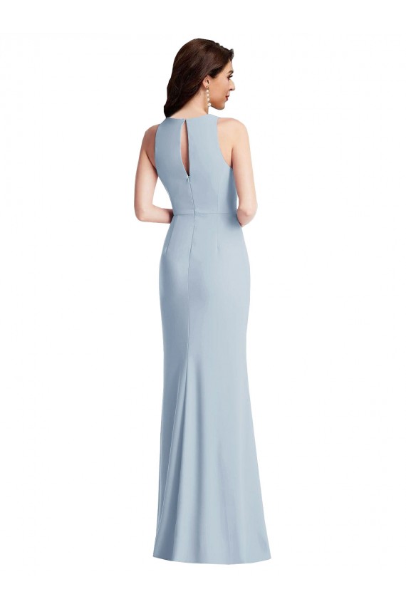 Halter Cocktail Dress with Cascade Ruffle Slit