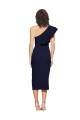 Ruched Midi Length Short Crepe Cocktail Dress with Shoulder Ruffles