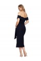 Fitted Short Midi Length Off the Shoulder Crepe Cocktail Dress with Side Split and Waist Tie