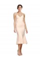 Midi Length V-Neckline Crepe Cocktail Dress with Thin Straps and Fulted Skirt