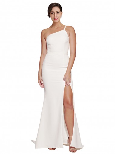 Sweep Train Long Crepe Cocktail Dress with Side Split and One Strap