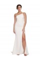 Sweep Train Long Crepe Cocktail Dress with Side Split and One Strap