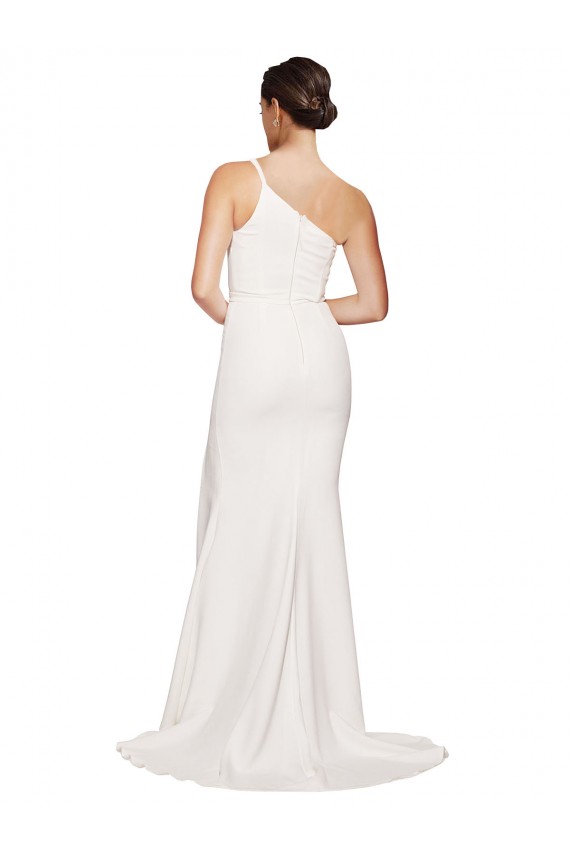 Sweep Train Long Crepe Cocktail Dress with Side Split and One Strap