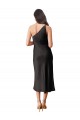 Sleek One Shoulder Midi Length Short Stretch Satin Slip Cocktail Dress