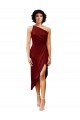 One Shoulder Midi Length Short Stretch Satin Wrap Style Cocktail Dress