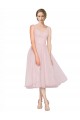 Short Tea Length Wide Strap Plunge Cross Over Neckline Tulle Cocktail Dress