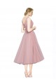 Short Tea Length Wide Strap Plunge Cross Over Neckline Tulle Cocktail Dress