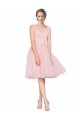 Short Knee Length Wide Strap Plunge Cross Over Neckline Tulle Cocktail Dress