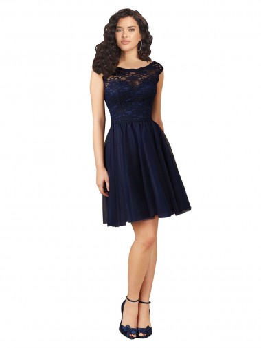 Short Bateau Neck Tulle Cocktail Dress with Lace Bodice