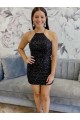 Halter Sleeveless Short Velvet Sequin Cocktail Dress