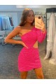 One Shoulder Long Sleeves Short Velvet Sequin Cocktail Dress