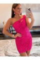 Velvet Sequin One Shoulder Sleeveless Short Cocktail Dress