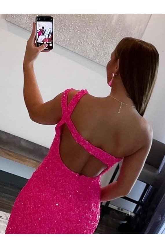 Velvet Sequin One Shoulder Sleeveless Short Cocktail Dress