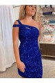 Velvet Sequin One Shoulder Sleeveless Short Cocktail Dress