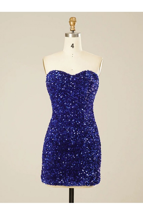 Short Sweetheart Velvet Sequin Cocktail Dress