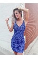Short Velvet Sequin V-Neck Sleeveless Cocktail Dress