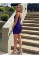 Short V-Neck Sleeveless Velvet Sequin Cocktail Dress