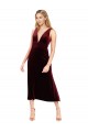 Daring Plunging V-Neckline Short Midi Length Velvet Cocktail Dress