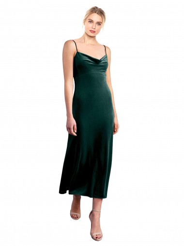 Midi Length Cowl Neck Velvet Slip Cocktail Dress