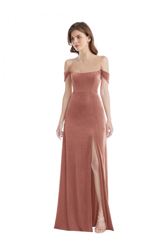 Off the Shoulder Flounce Sleeve Velvet Cocktail Dress with Pockets