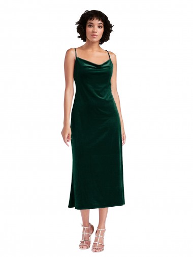 Midi Length Cowl Neck Velvet Short Slip Cocktail Dress