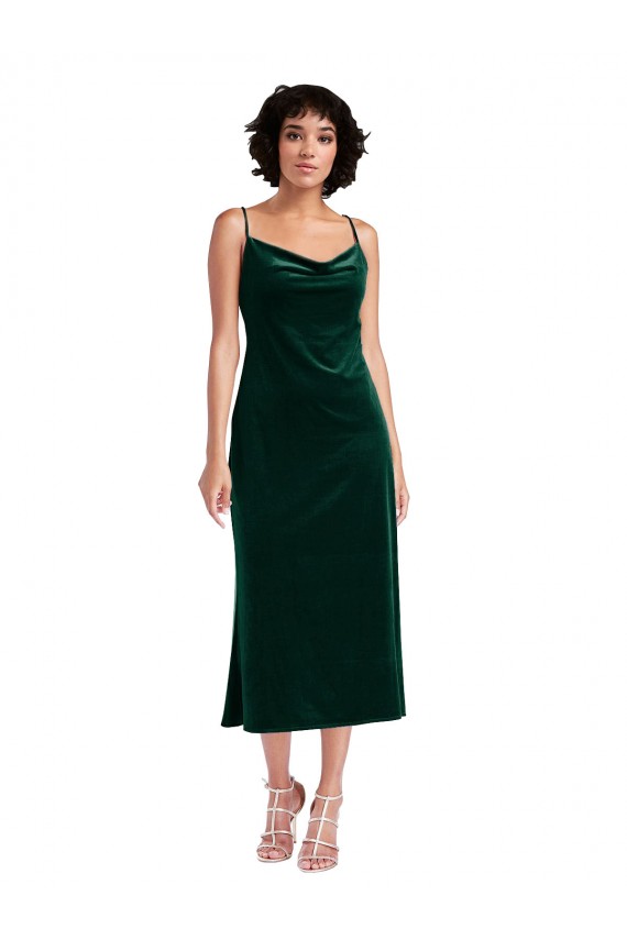 Midi Length Cowl Neck Velvet Short Slip Cocktail Dress