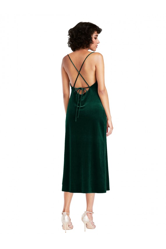 Midi Length Cowl Neck Velvet Short Slip Cocktail Dress