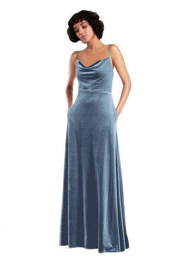 Sleek Cowl Neck Velvet Cocktail Dress with Pockets