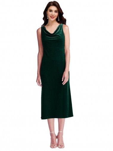 Cowl Neck Velvet Midi Length Cocktail Dress