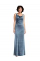 Stretch Velvet Floor Length Cowl Neck Long Cocktail Dress