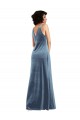 Stretch Velvet Floor Length Cowl Neck Long Cocktail Dress