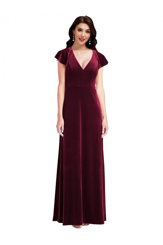 Flutter Sleeve Velvet Cocktail Dress with Pockets