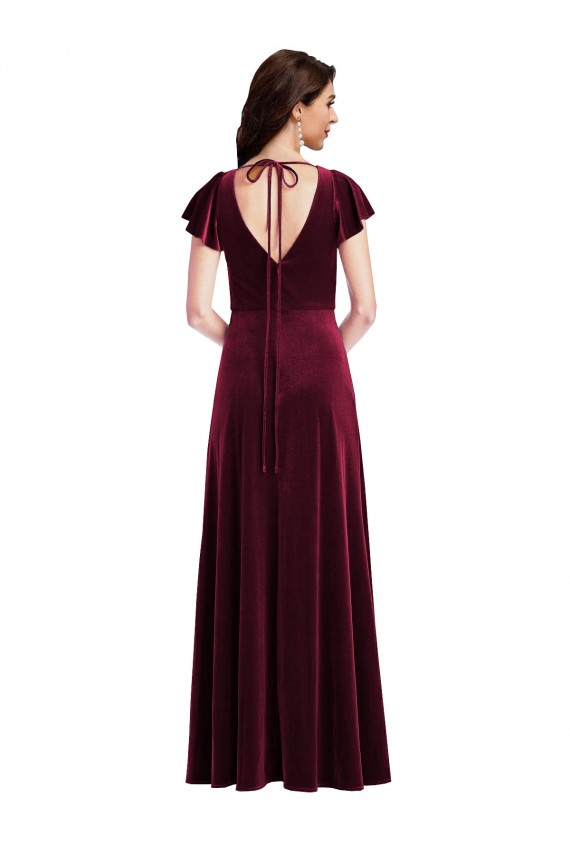 Flutter Sleeve Velvet Cocktail Dress with Pockets