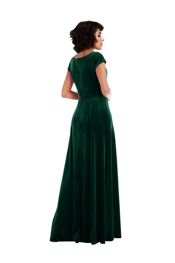 Cowl Neck Cap Sleeve Velvet Cocktail Dress with Pockets