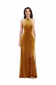 High-Neck Halter Velvet Cocktail Dress with Front Slit