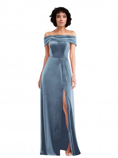 Draped Cuff Off the Shoulder Velvet Cocktail Dress with Pockets