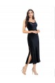 Midi Length Velvet Cocktail Dress with Cowl Neck and Spaghetti Straps