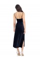 Midi Length Velvet Cocktail Dress with Cowl Neck and Spaghetti Straps