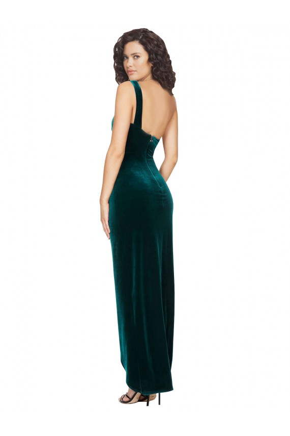 One Shoulder Velvet Front Wrap Cocktail Dress 